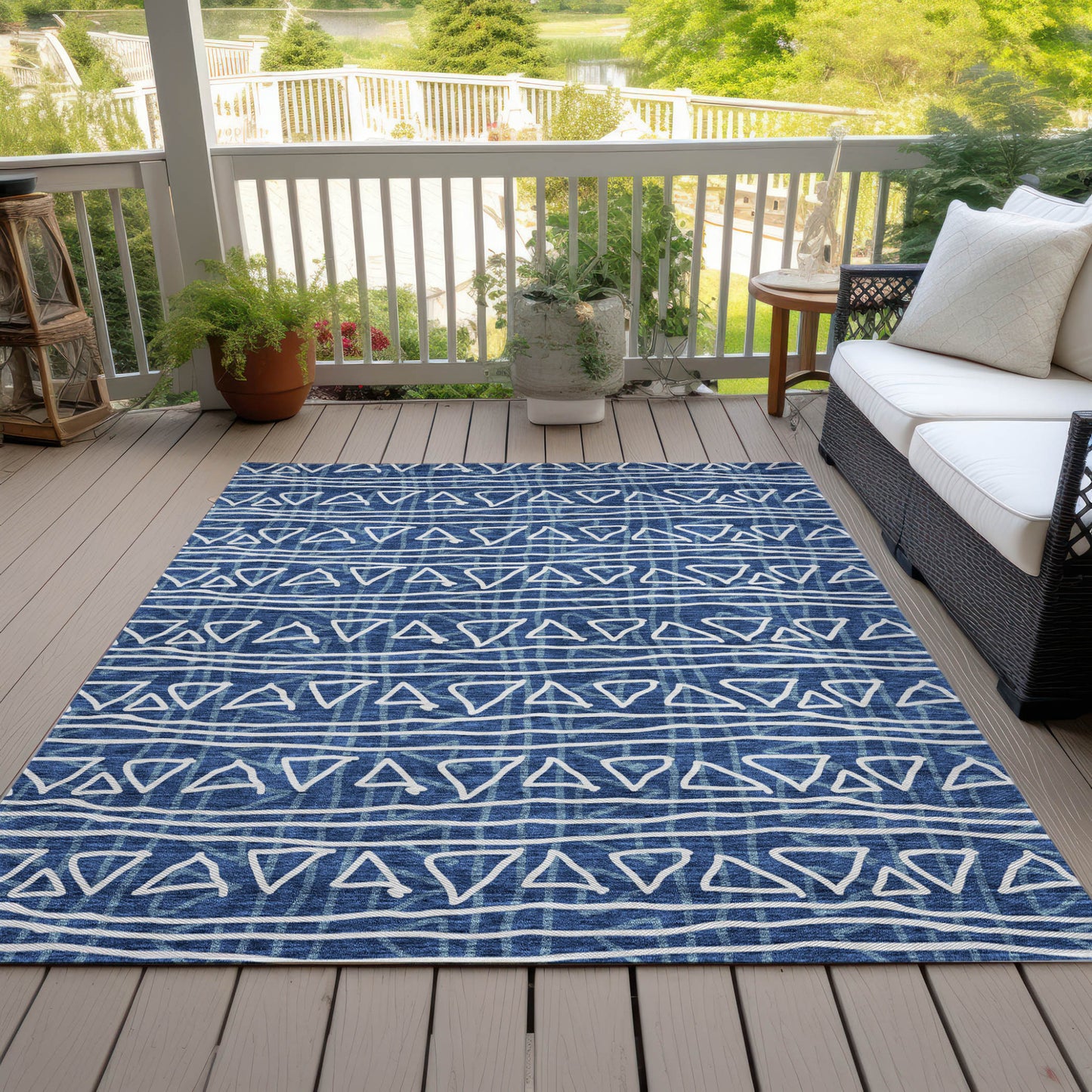 3' X 5' Navy Blue And Ivory Geometric Washable Indoor Outdoor Area Rug-5