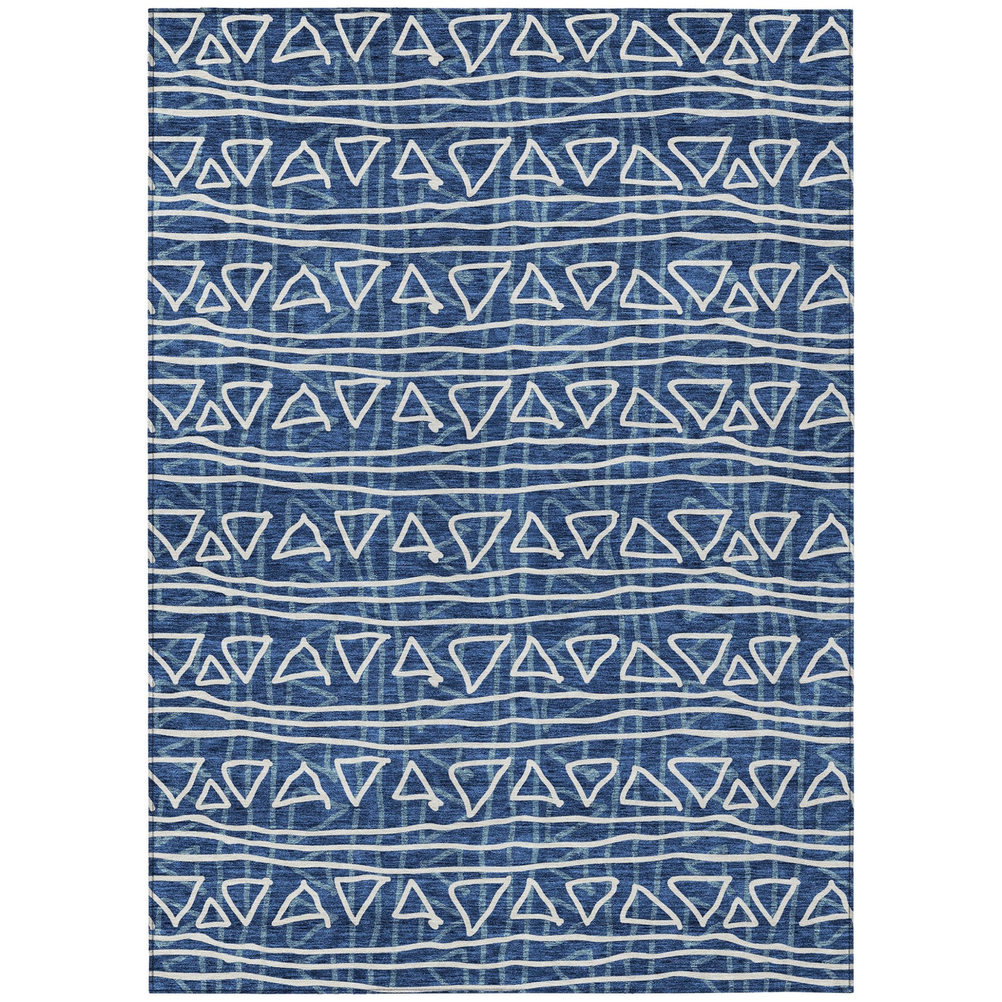 3' X 5' Navy Blue And Ivory Geometric Washable Indoor Outdoor Area Rug-1