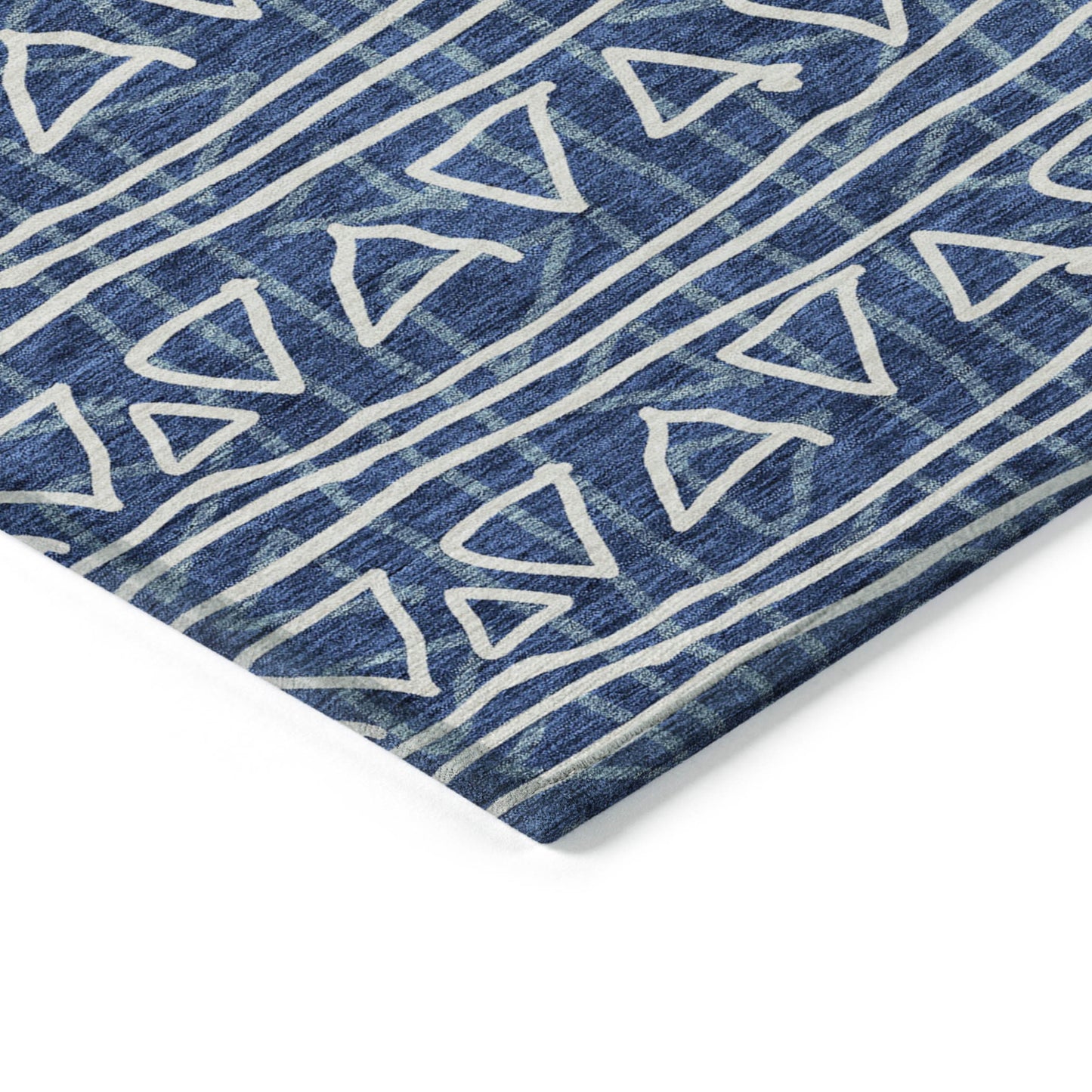 3' X 5' Navy Blue And Ivory Geometric Washable Indoor Outdoor Area Rug-3