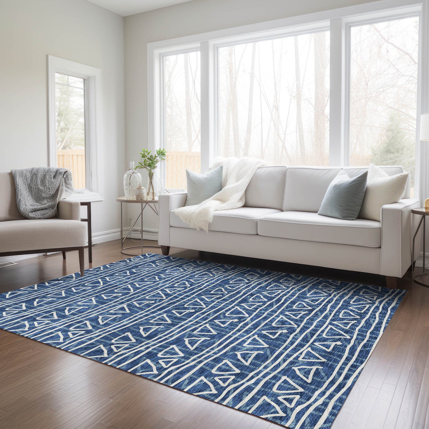 3' X 5' Navy Blue And Ivory Geometric Washable Indoor Outdoor Area Rug-7