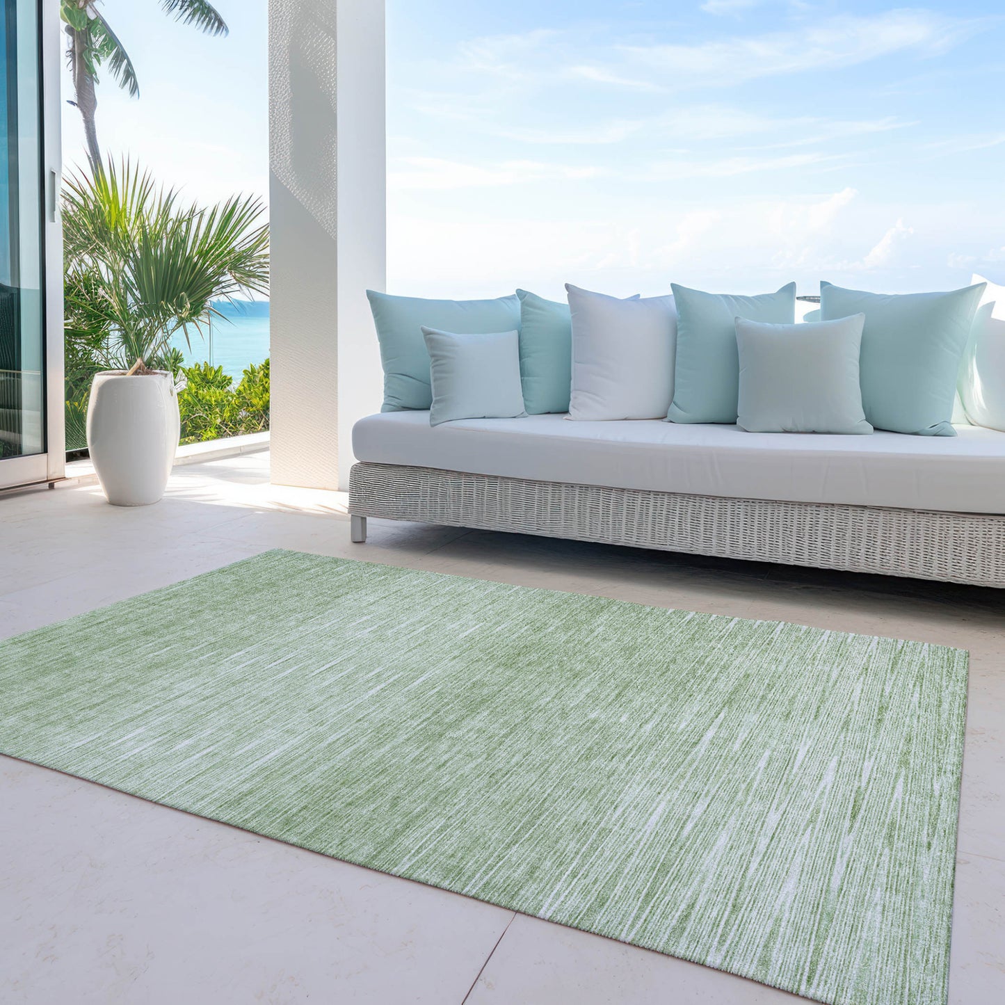5' X 8' Artichoke Green And Green Abstract Washable Indoor Outdoor Area Rug-7