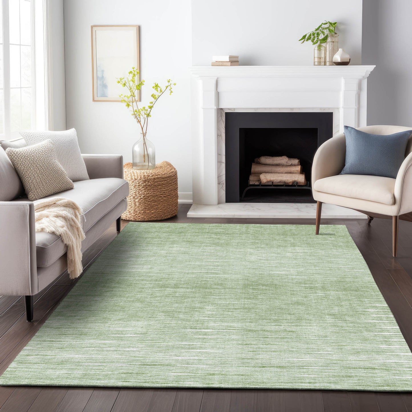 5' X 8' Artichoke Green And Green Abstract Washable Indoor Outdoor Area Rug-8