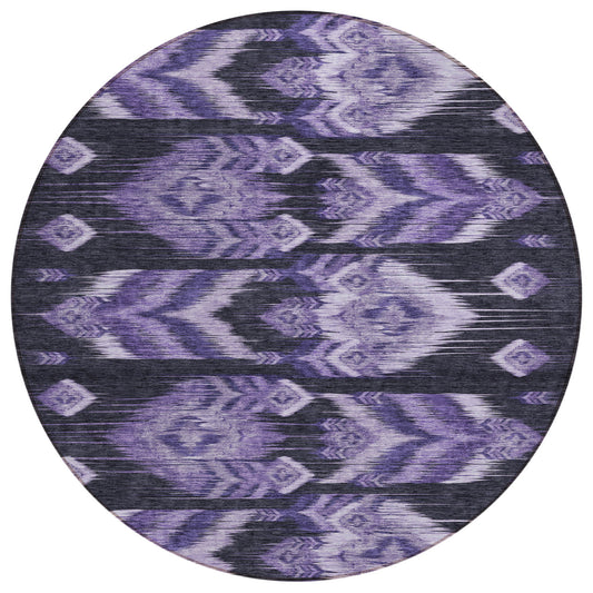 8' Purple Lavender And Plum Round Southwestern Washable Indoor Outdoor Area Rug-1