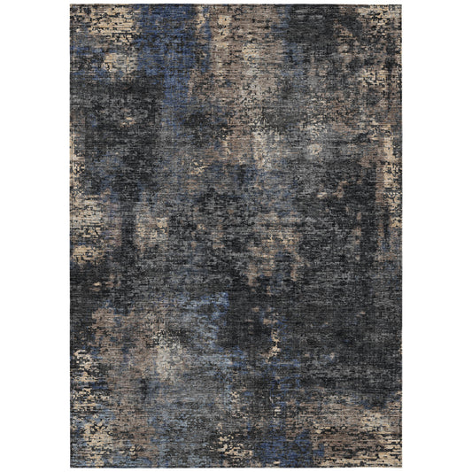 3' X 5' Charcoal Gray And Silver Abstract Washable Indoor Outdoor Area Rug-1