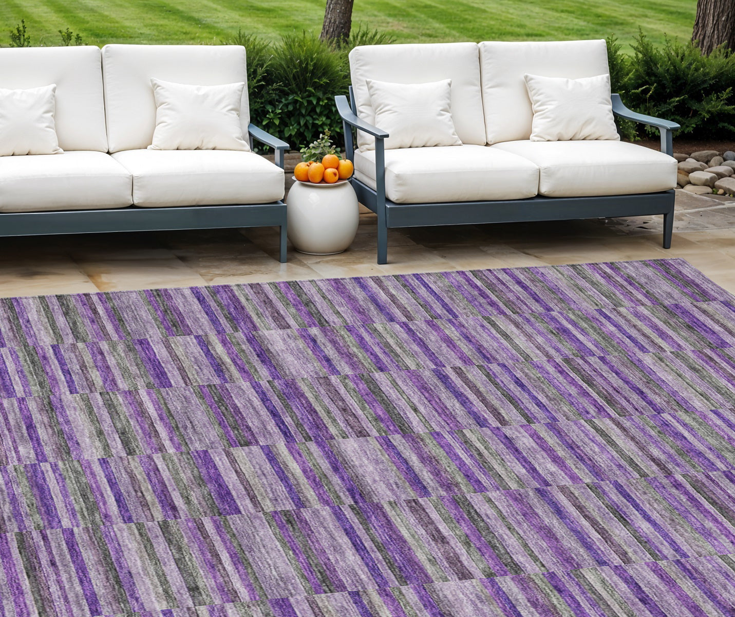 9' X 12' Purple And Lavender Striped Washable Indoor Outdoor Area Rug-0