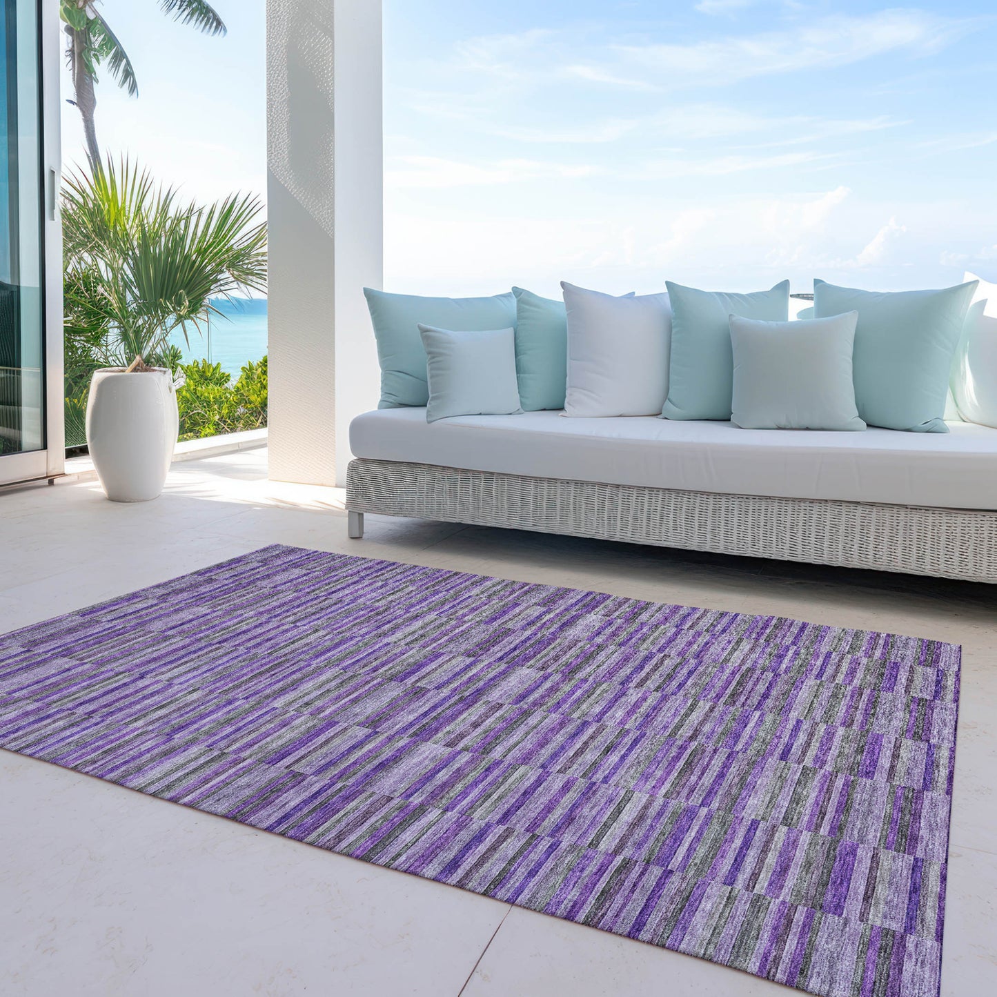 9' X 12' Purple And Lavender Striped Washable Indoor Outdoor Area Rug-7