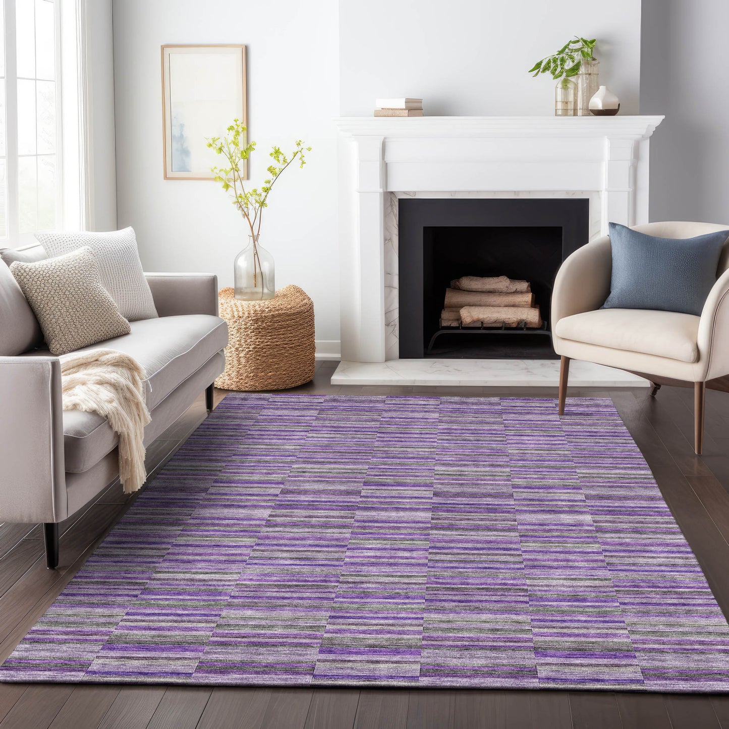 9' X 12' Purple And Lavender Striped Washable Indoor Outdoor Area Rug-8