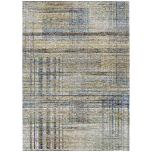 8' X 10' Khaki Tan And Beige Striped Washable Indoor Outdoor Area Rug-1