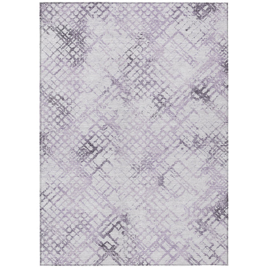 9' X 12' Purple Lavender And Silver Geometric Washable Indoor Outdoor Area Rug-1