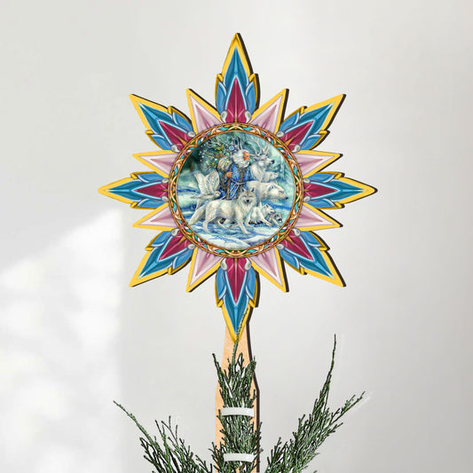 Cool Winds Father Winter Animals Tree Topper Wooden Decor by J. Bergsma - Santa Snowman Decor - 89521-JB-1