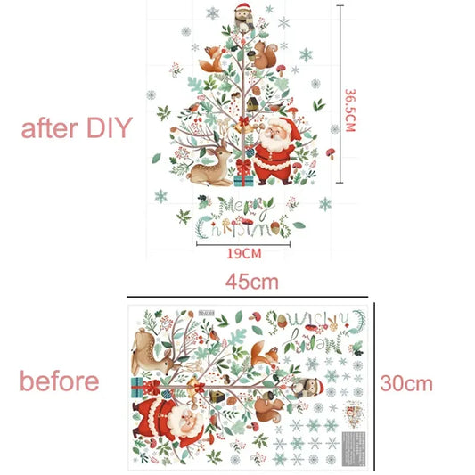 Christmas Window Stickers - Xmas Tree Cartoon Glass Decals-1