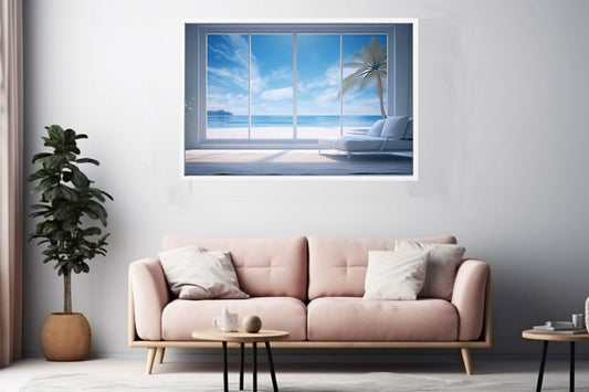 Beach Window Art Canvas Art Print-1