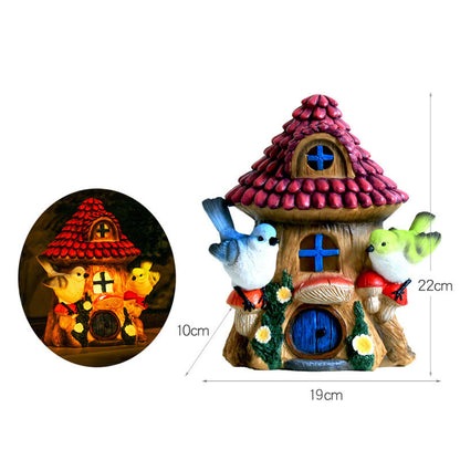 Garden Decoration Solar Light-emitting Sculpture Balcony Courtyard Decor Handmade Crafts Hangable Cartoon Small House Sculpture