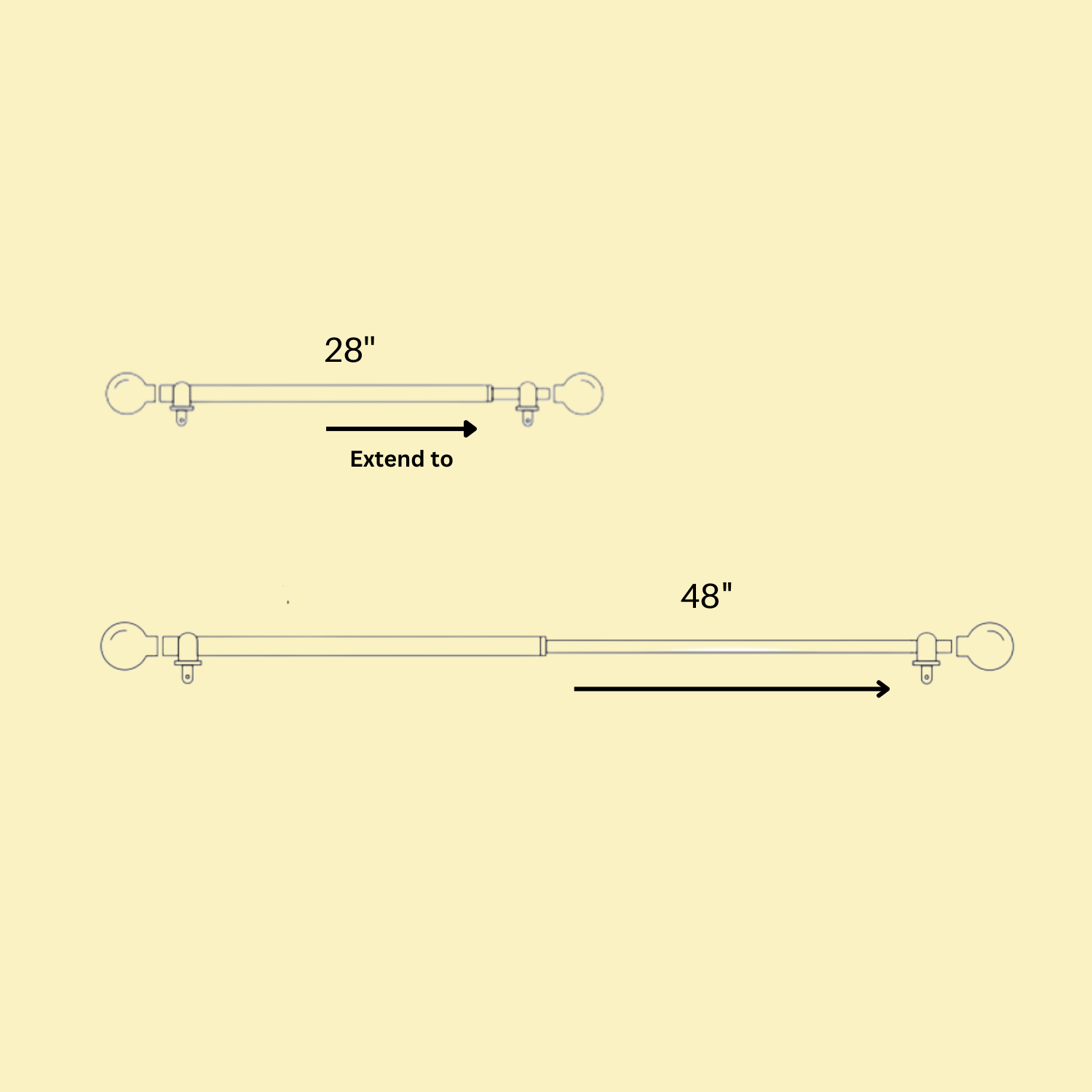 Black Double Curtain Pole Set with Wooden Bud Finials - Extendable, Telescopic, Rustproof - 71-122cm, 122-224cm, 213-366cm-3