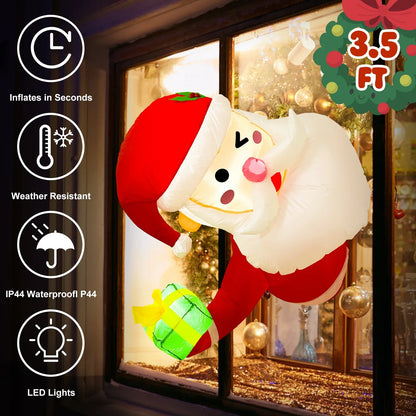 3.5Ft Christmas Inflatable Santa Claus Leaning Out from Window-2