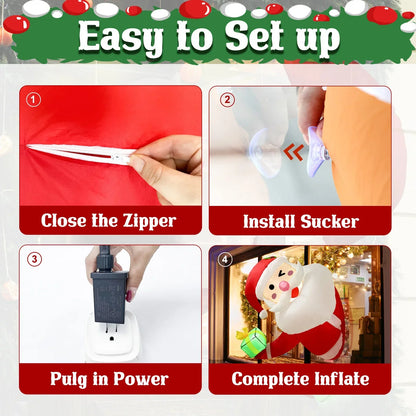 3.5Ft Christmas Inflatable Santa Claus Leaning Out from Window-3