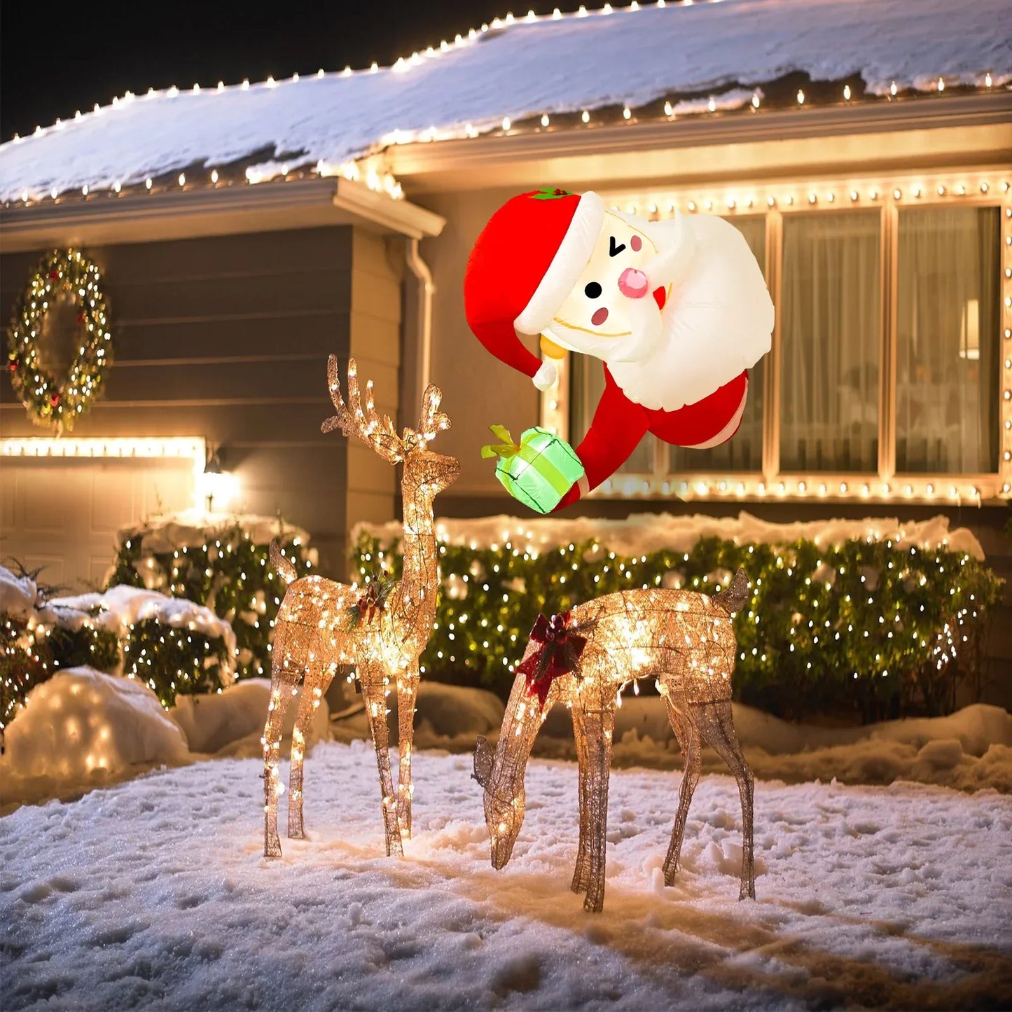 3.5Ft Christmas Inflatable Santa Claus Leaning Out from Window-4