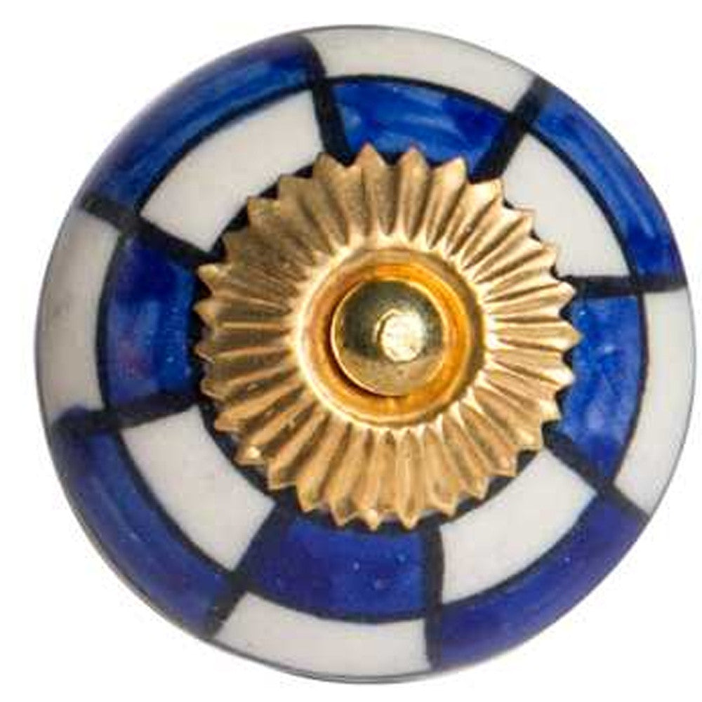 Set of Twelve Blue White And Gold Geometric Ceramic Drawer Pull Knobs-3
