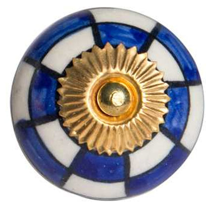 Set of Twelve Blue White And Gold Geometric Ceramic Drawer Pull Knobs-3