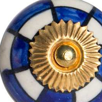 Set of Twelve Blue White And Gold Geometric Ceramic Drawer Pull Knobs-4