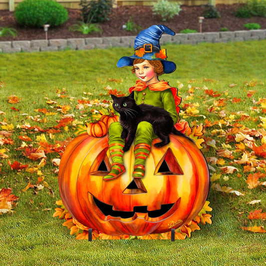 Boy on Pumpkin Freestanding  Decor - Halloween Yard Decor by G. Debrekht - Halloween Decor- 8652795F-1