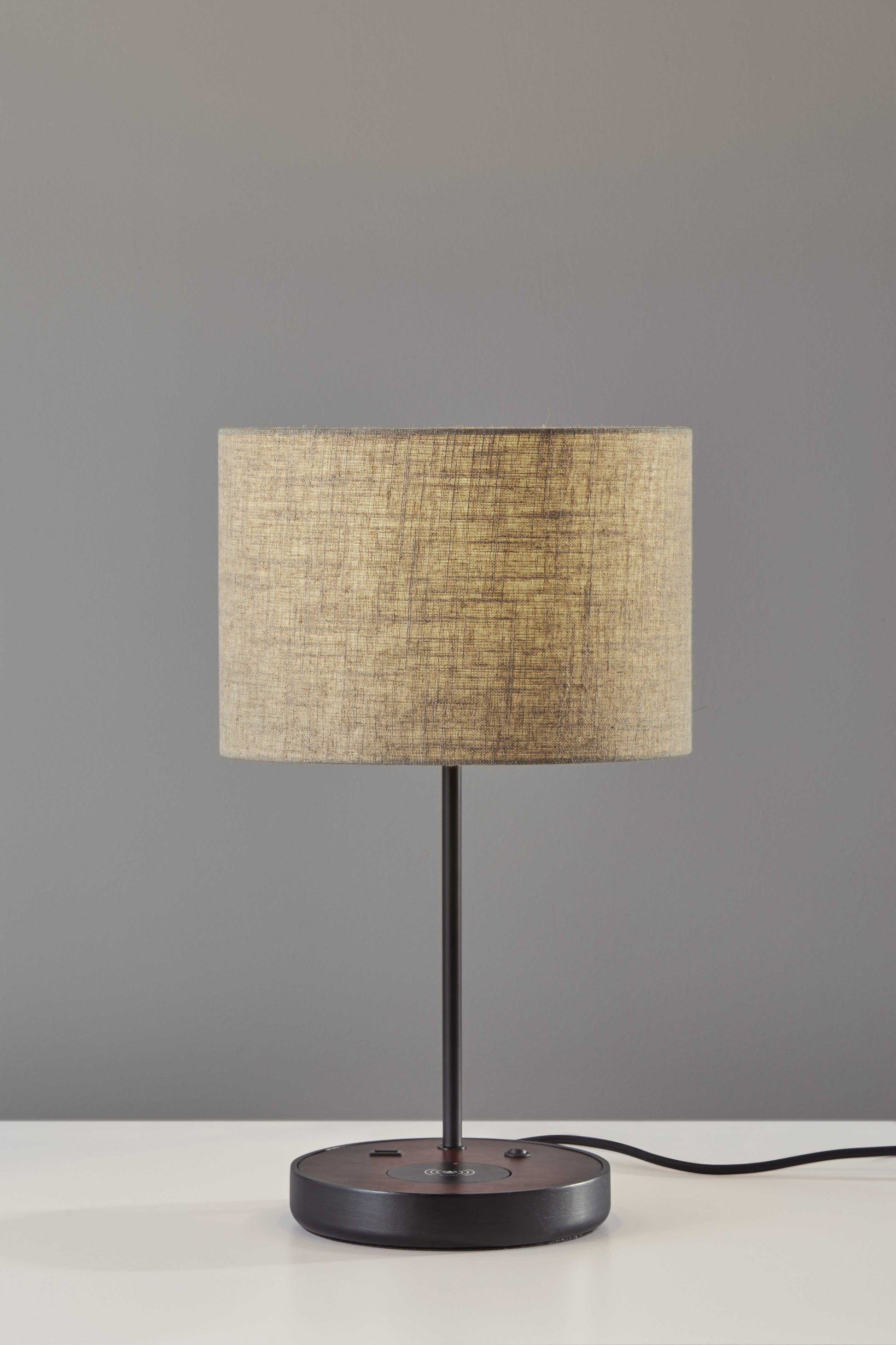 Matte Black Metal Wood Wireless Charging Table Lamp-3