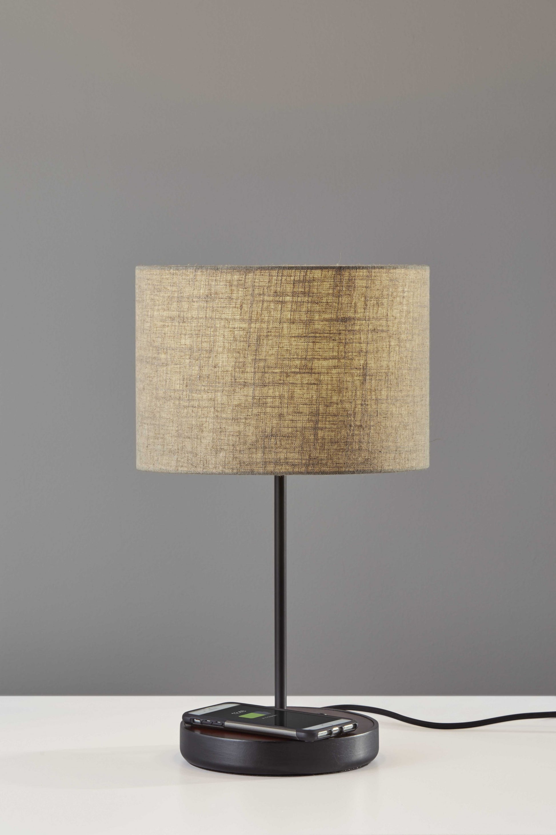 Matte Black Metal Wood Wireless Charging Table Lamp-4
