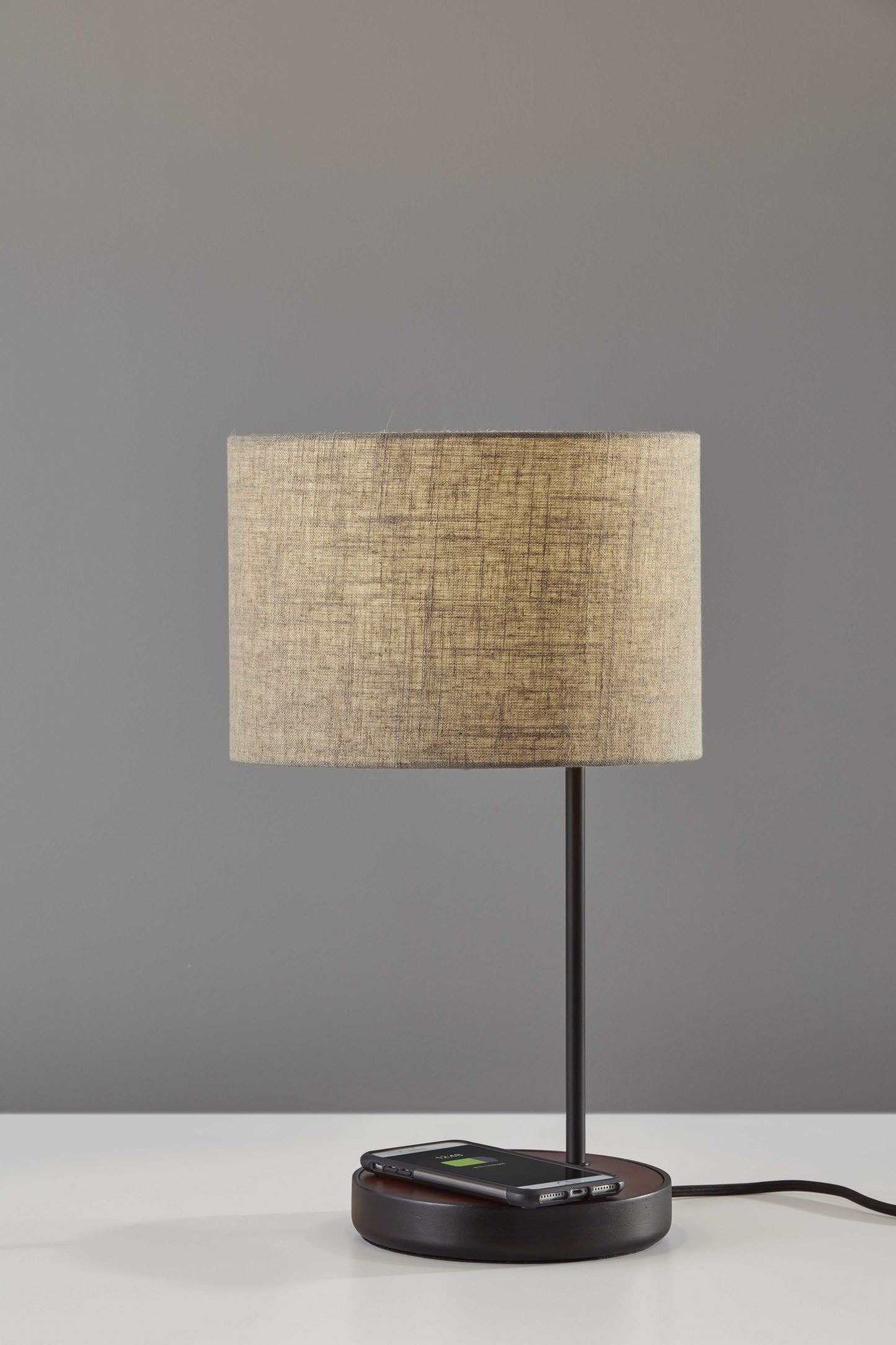 Matte Black Metal Wood Wireless Charging Table Lamp-5