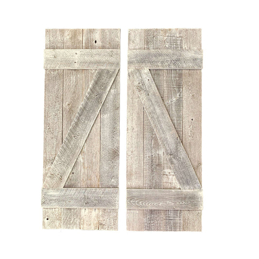 Set Of Two Rustic Weathered Grey Wood Decorative Window Shutters-1