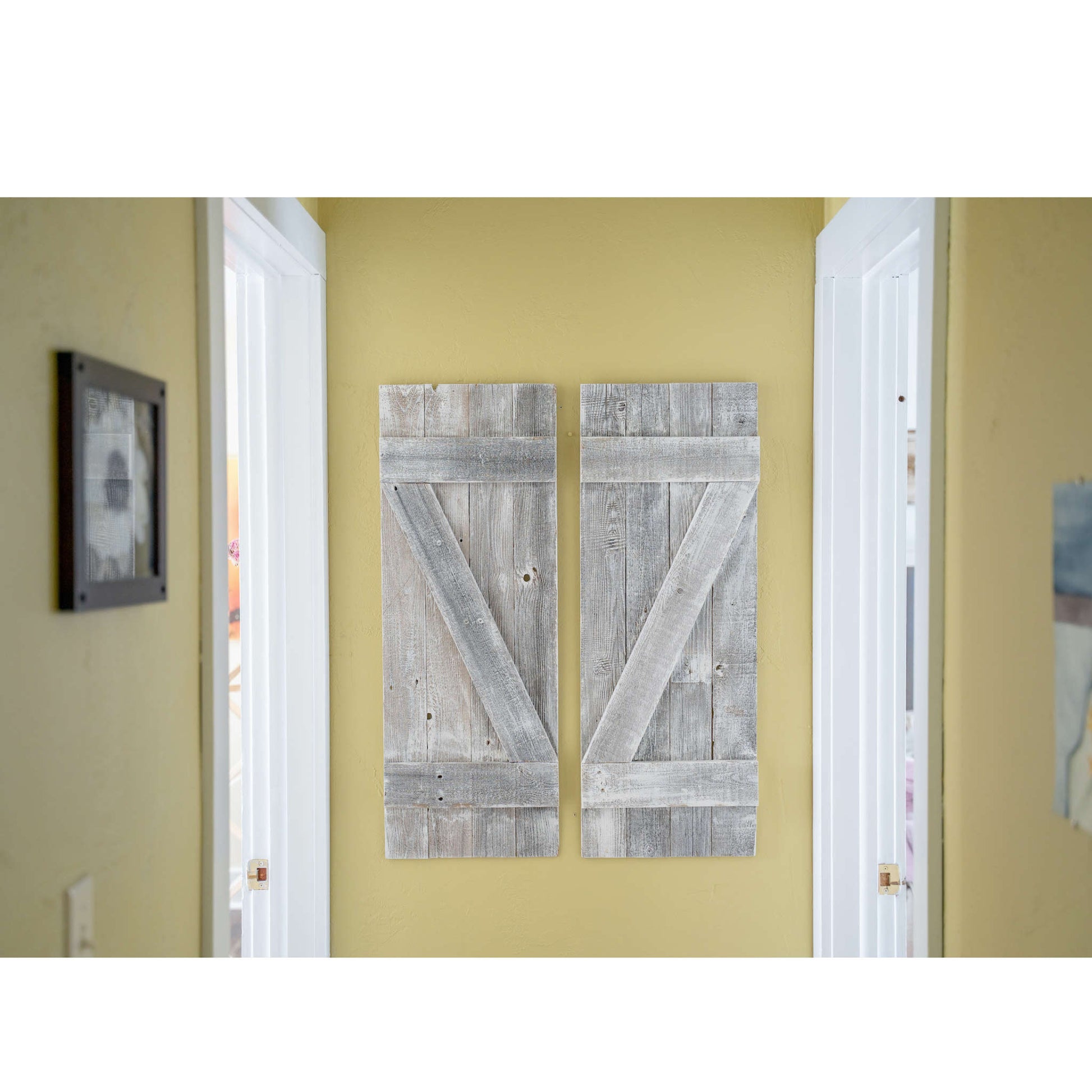 Set Of Two Rustic Weathered Grey Wood Decorative Window Shutters-2