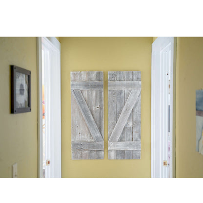 Set Of Two Rustic Weathered Grey Wood Decorative Window Shutters-2