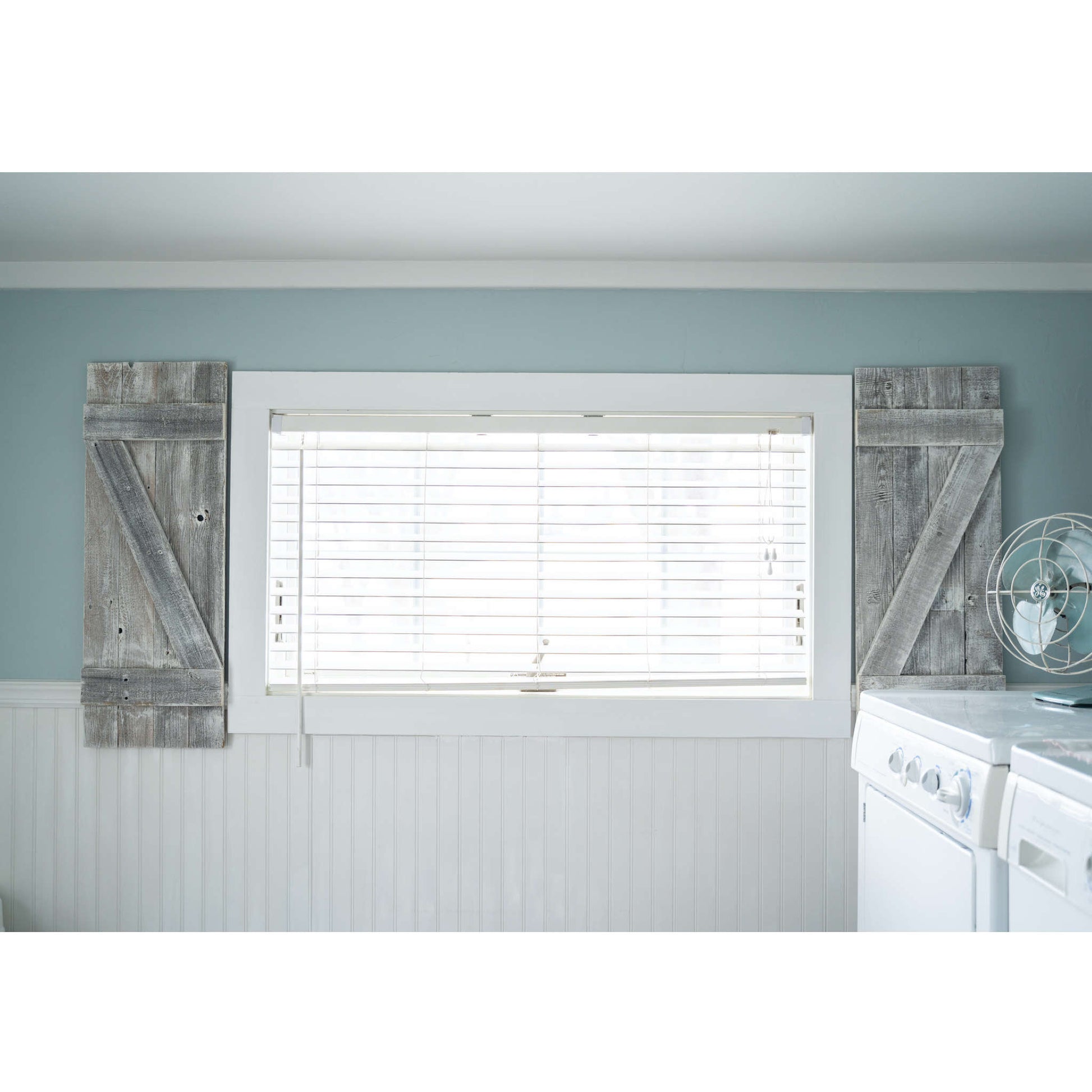 Set Of Two Rustic Weathered Grey Wood Decorative Window Shutters-6