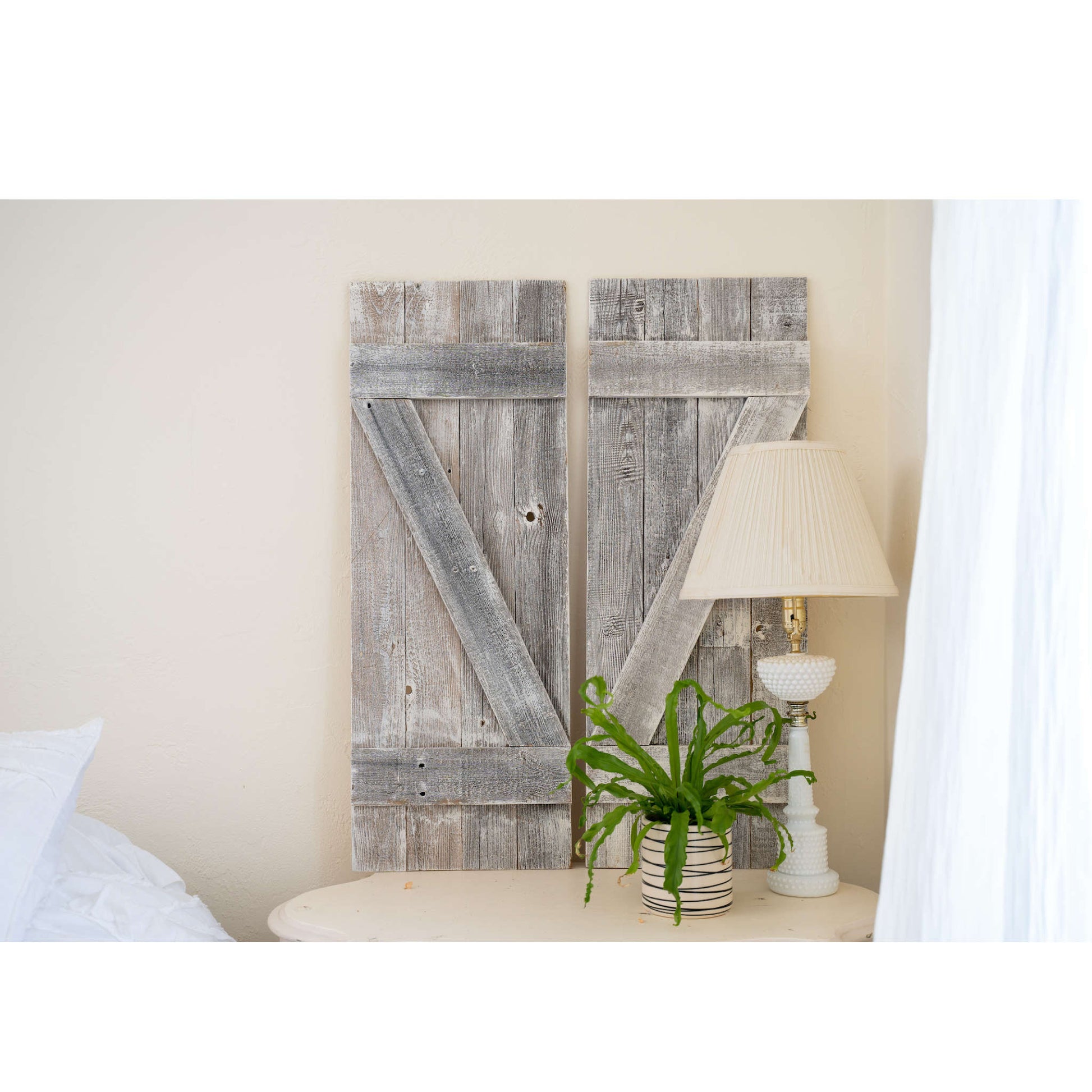 Set Of Two Rustic Weathered Grey Wood Decorative Window Shutters-7