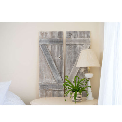 Set Of Two Rustic Weathered Grey Wood Decorative Window Shutters-7
