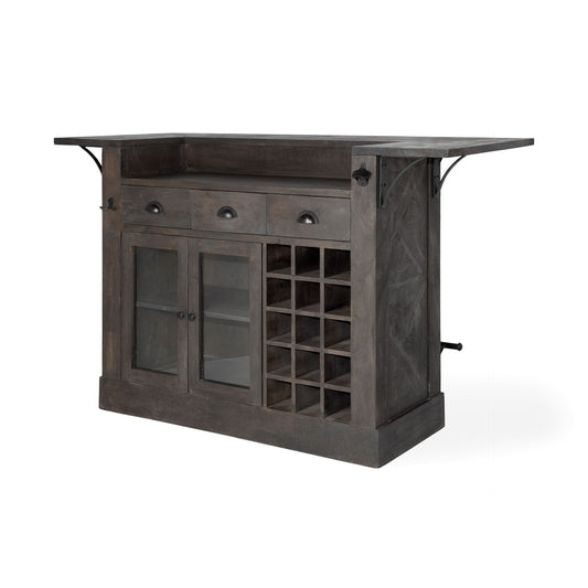Gray Solid Wood Kitchen Island With Wine Bottle Storage-0