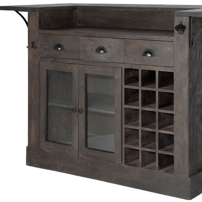 Gray Solid Wood Kitchen Island With Wine Bottle Storage-7