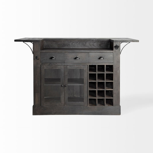 Gray Solid Wood Kitchen Island With Wine Bottle Storage-1
