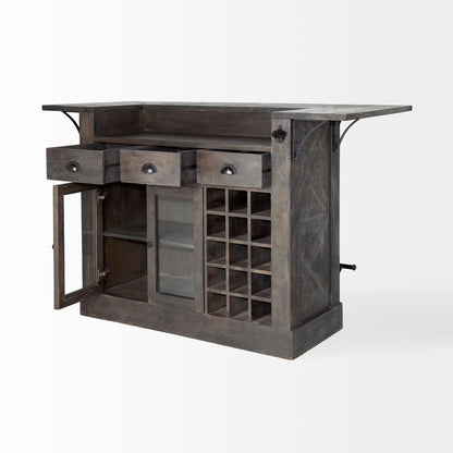 Gray Solid Wood Kitchen Island With Wine Bottle Storage-5