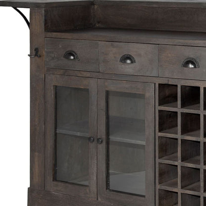 Gray Solid Wood Kitchen Island With Wine Bottle Storage-6