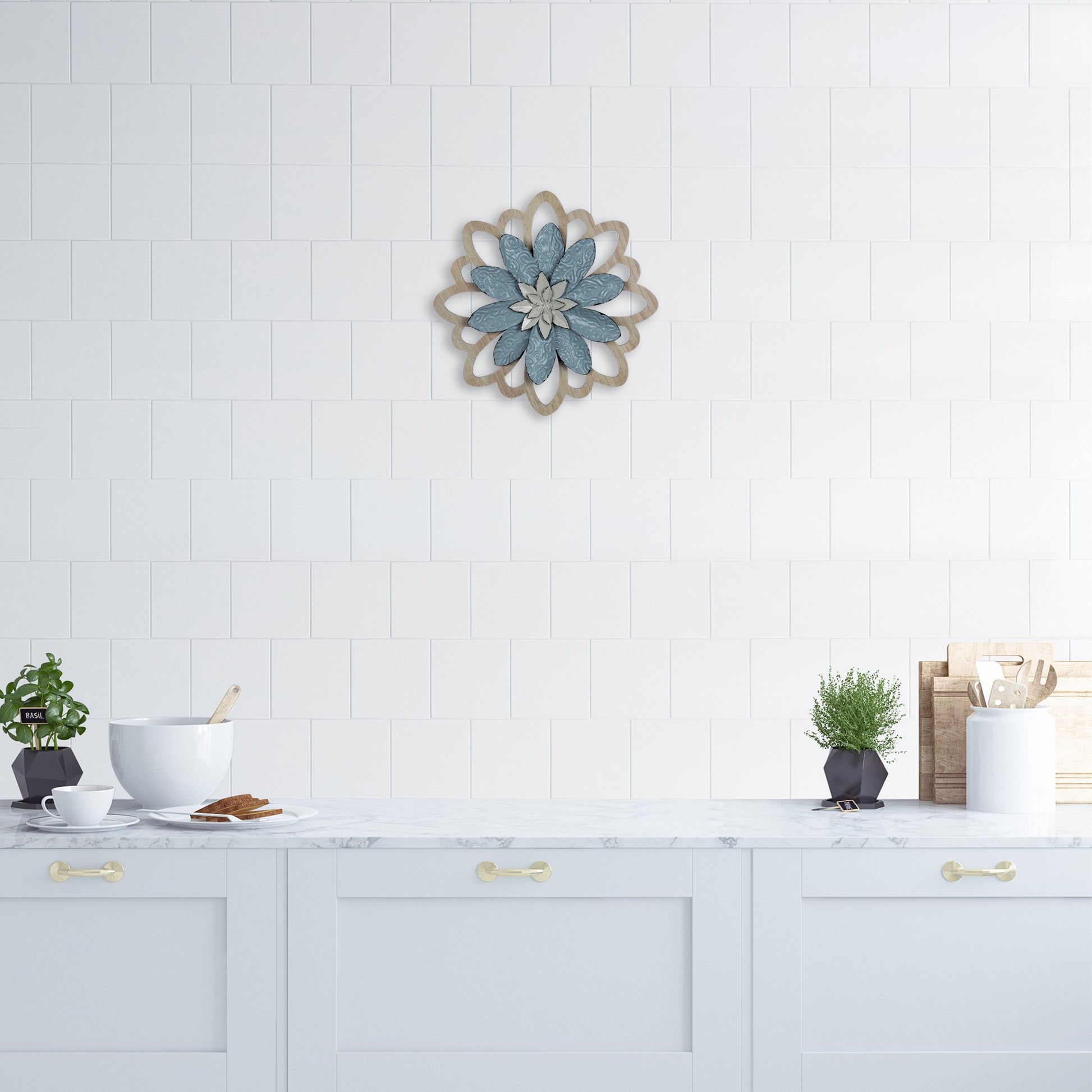 Blue Embossed Floral Wall Decor-3