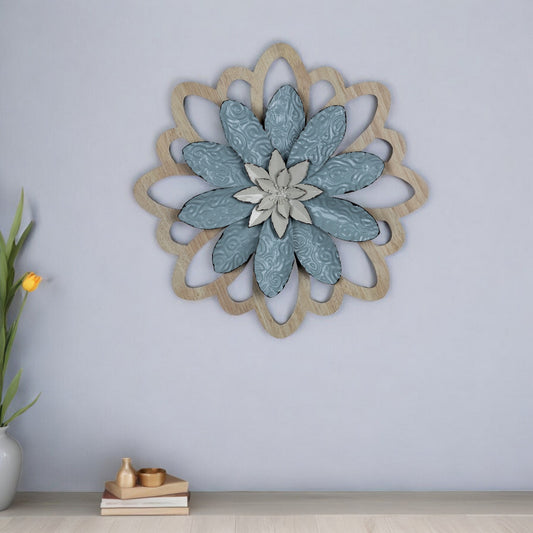 Blue Embossed Floral Wall Decor-0