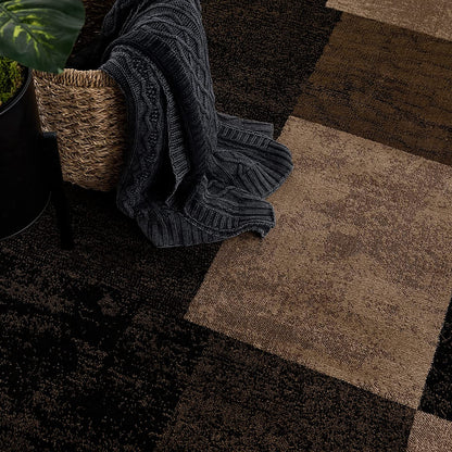 13' Brown And Black Geometric Shag Runner Rug-3