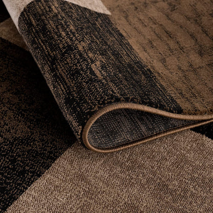 13' Brown And Black Geometric Shag Runner Rug-2