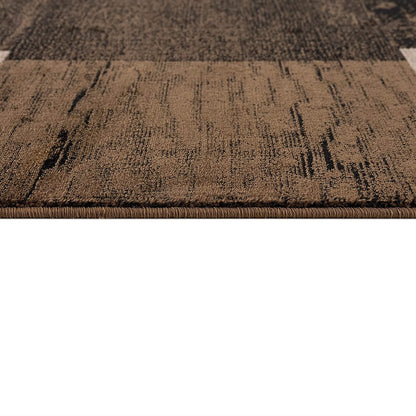 13' Brown And Black Geometric Shag Runner Rug-5