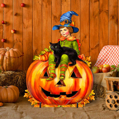 Boy on Pumpkin Freestanding  Decor - Halloween Yard Decor by G. Debrekht - Halloween Decor- 8652795F-4