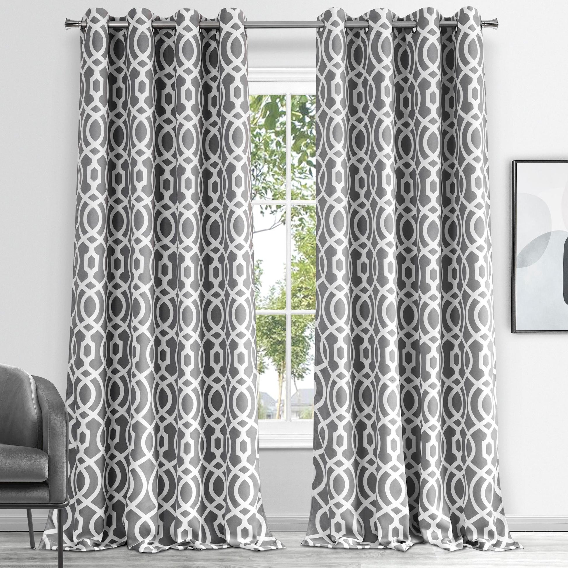 84" Gray Trellis Black Out Window Curtain Panel-5