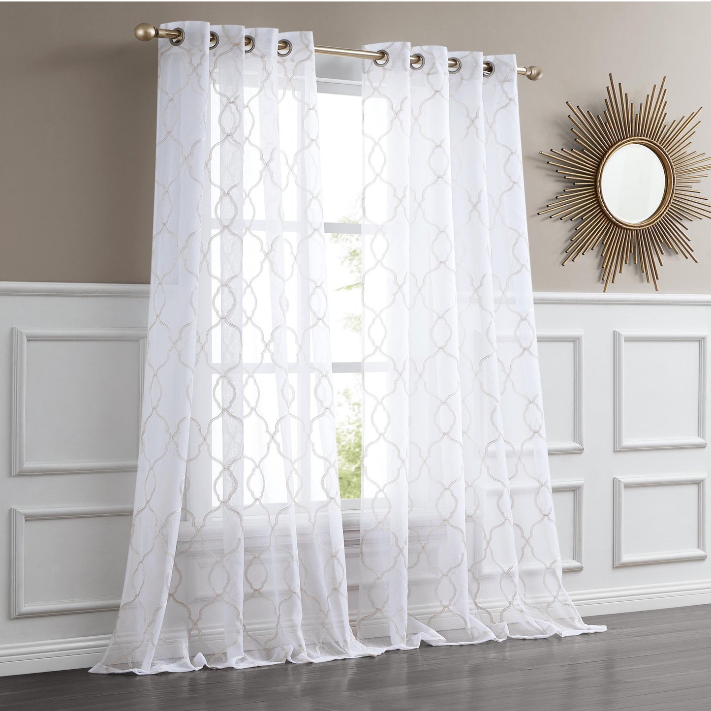 84” Charcoal Trellis Pattern Embroidered Window Curtain Panel-5