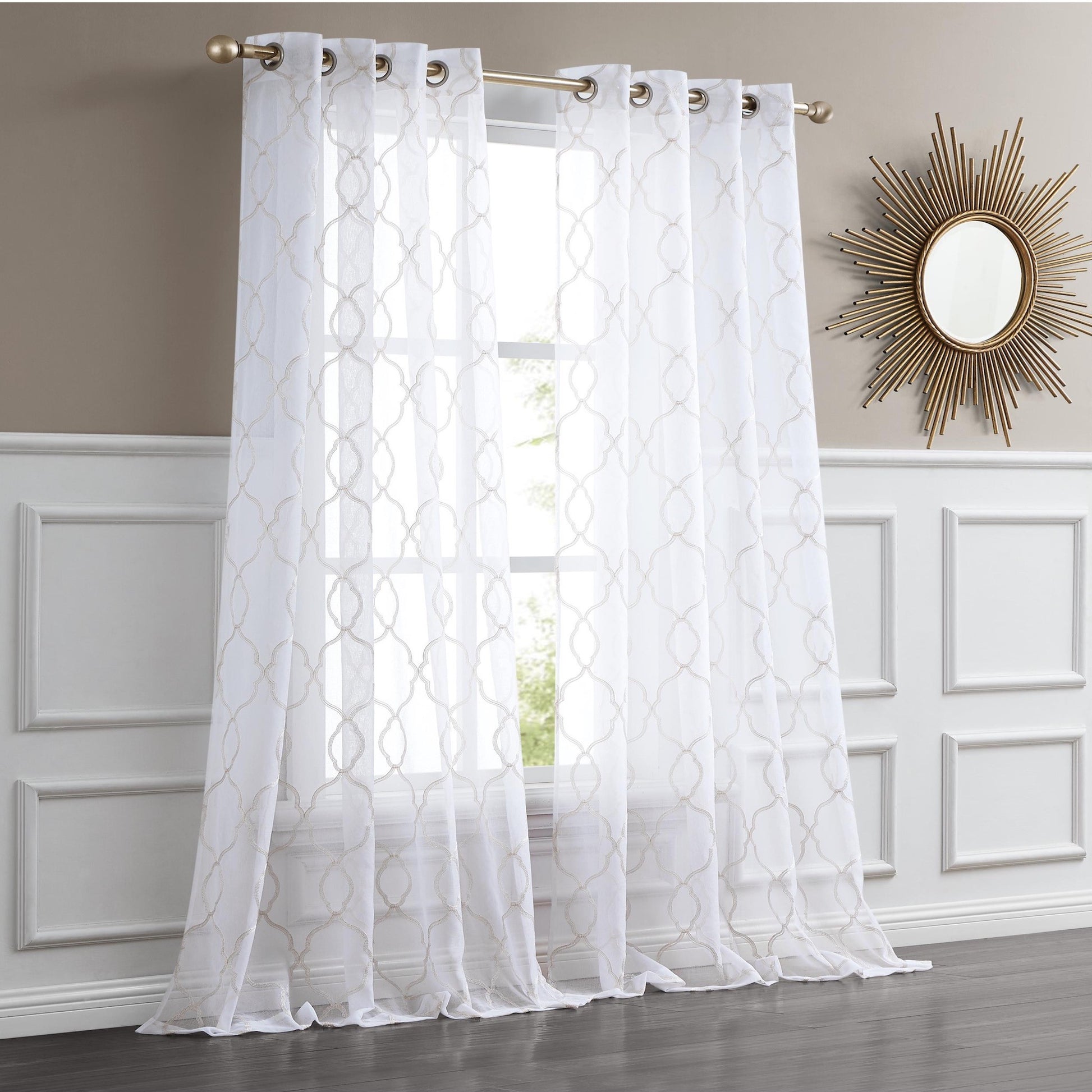 84” Charcoal Trellis Pattern Embroidered Window Curtain Panel-5