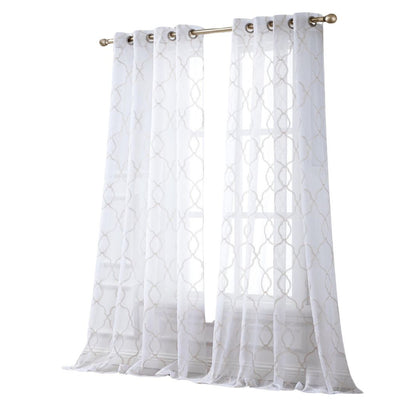 84” Charcoal Trellis Pattern Embroidered Window Curtain Panel-3