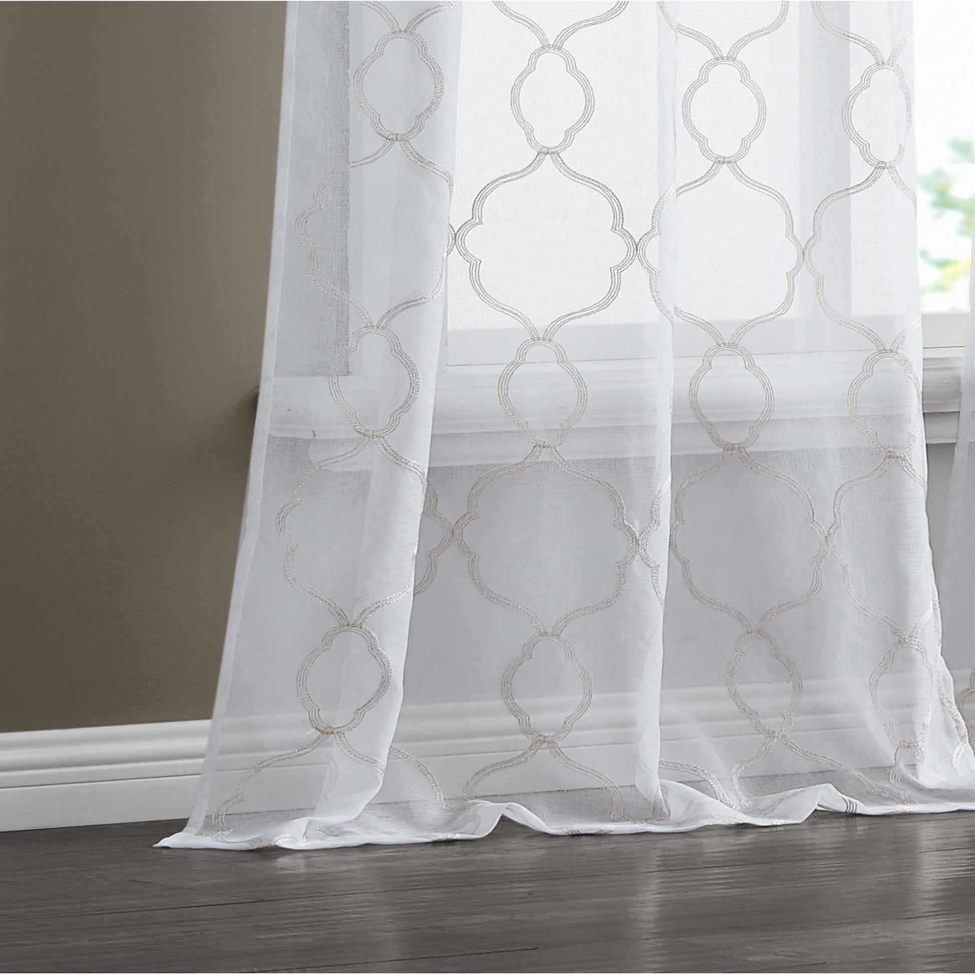 84” Charcoal Trellis Pattern Embroidered Window Curtain Panel-6